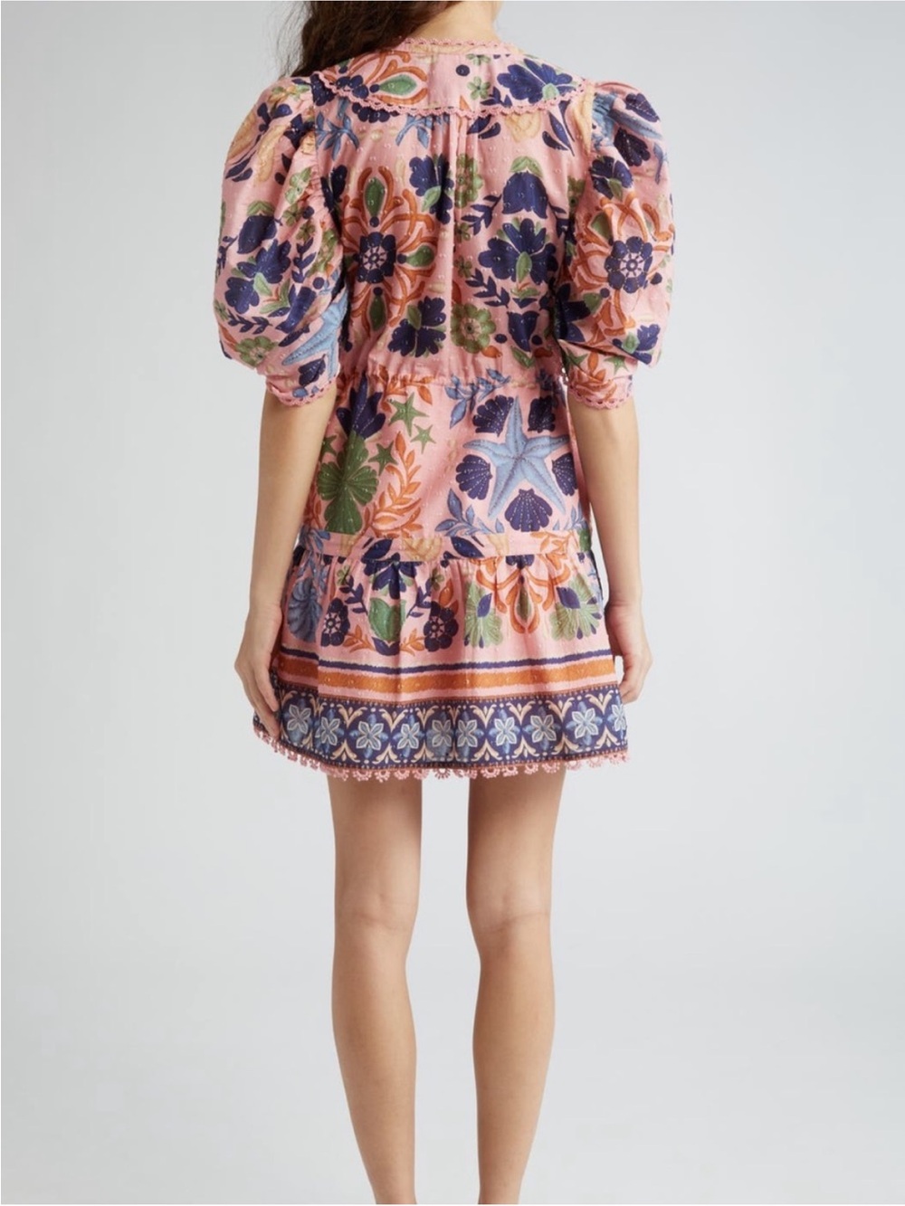 Farm Rio Seashell Tapestry Pink Cotton Mini Dress Women’s Large - Picture 3 of 16